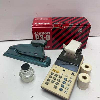 CANON P3-D CALCULATOR, STAPLER AND INK BOTTLE