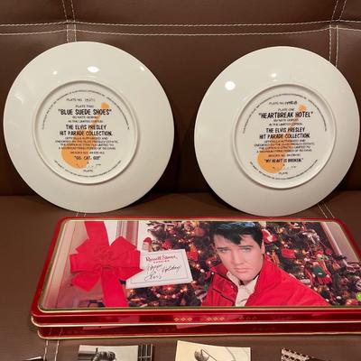 Elvis plates and tin w/cards
