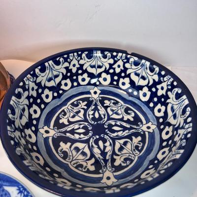 Blue and White bowls, plates, tea pot