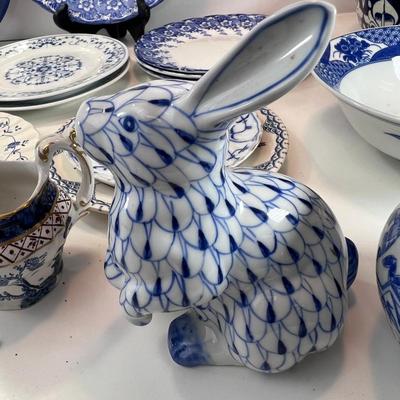 Blue and White bowls, plates, tea pot