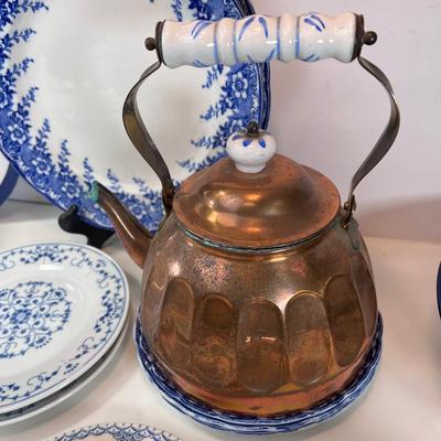 Blue and White bowls, plates, tea pot