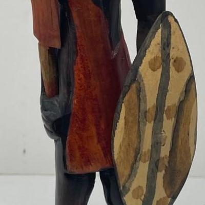Male statue (with spear and shield) and female statue (pair)