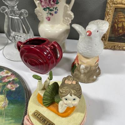 Vintage home decor with birds and vases