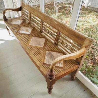 Wooden Bench with Woven Seat Accents (BP-KL)