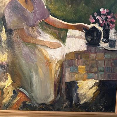 Framed Oil Painting of Lady in Garden(UB-KL)