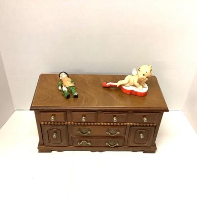 Lot 898  Wooden Jewelry Box & Two Porcelain Figures