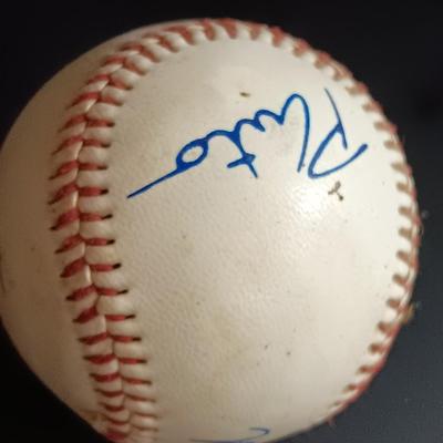 Mickey mouse collectibles - baseball signed by team Mickey - Mickey button and collectible figure