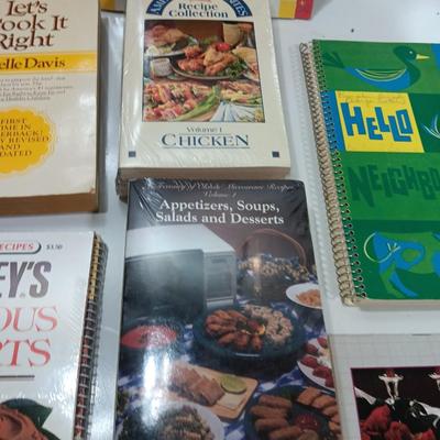 Variety of vintage and a few newer cookbooks. Hello Neighbor KOA Radio 1967