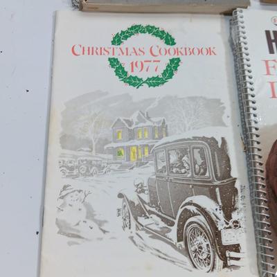 Variety of vintage and a few newer cookbooks. Hello Neighbor KOA Radio 1967