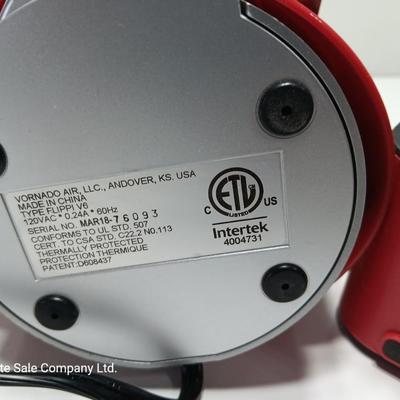 Matching red Uline Vornado Desk top fan and a Mainstays desk top heater