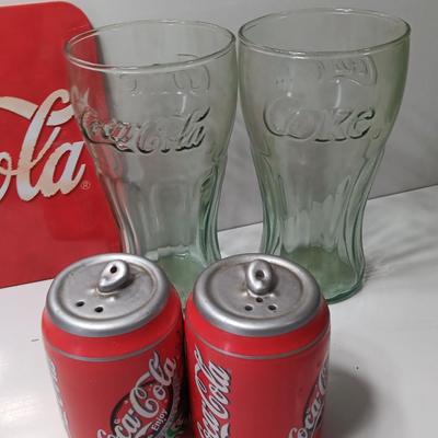 Coca cola Mickey mouse collectible bottle with glasses tin and salt & pepper shakers