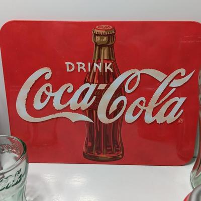 Coca cola Mickey mouse collectible bottle with glasses tin and salt & pepper shakers