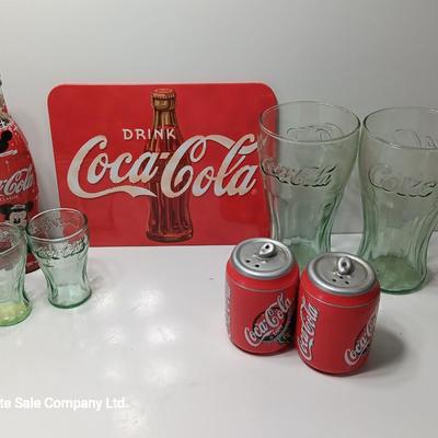Coca cola Mickey mouse collectible bottle with glasses tin and salt & pepper shakers