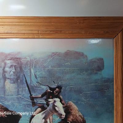 Rustic framed poster Native American with Buffalo