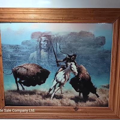 Rustic framed poster Native American with Buffalo