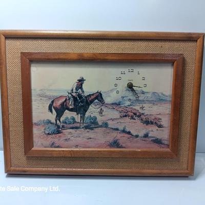 Vintage CM Russell Print framed picture wall clock Eye- Encounter
