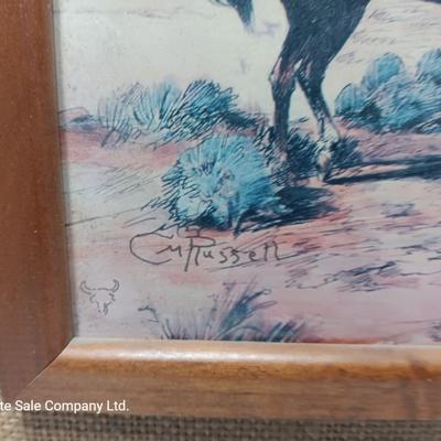Vintage CM Russell Print framed picture wall clock Eye- Encounter