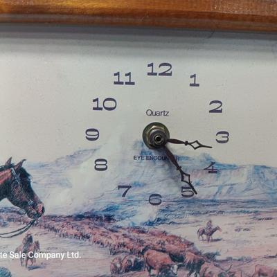 Vintage CM Russell Print framed picture wall clock Eye- Encounter