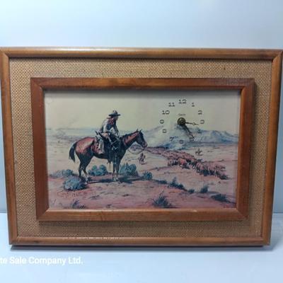 Vintage CM Russell Print framed picture wall clock Eye- Encounter