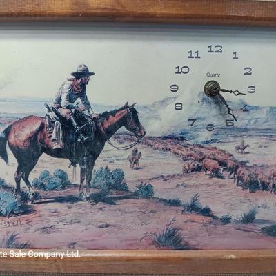 Vintage CM Russell Print framed picture wall clock Eye- Encounter