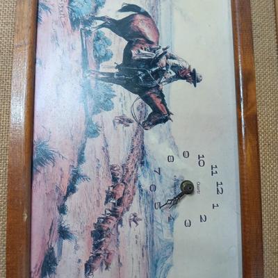 Vintage CM Russell Print framed picture wall clock Eye- Encounter