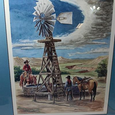 Rustic framed Signed and Numbered watercolor Jack Wells Cowboy art