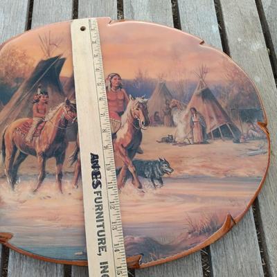 Native American Indian Print on Wood Plaque Lacquered
