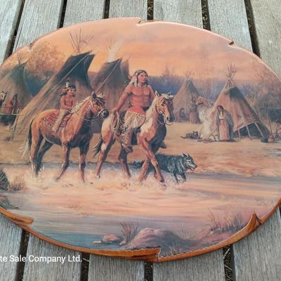 Native American Indian Print on Wood Plaque Lacquered