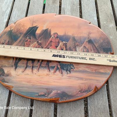 Native American Indian Print on Wood Plaque Lacquered
