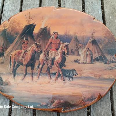 Native American Indian Print on Wood Plaque Lacquered