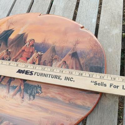 Native American Indian Print on Wood Plaque Lacquered