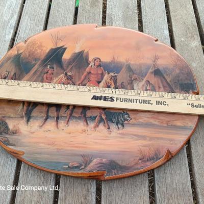 Native American Indian Print on Wood Plaque Lacquered
