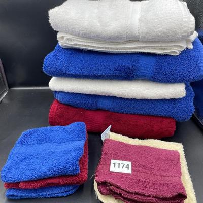 Red, white and blue towels
