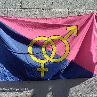 Straight Pride Themed Flag with Brass Grommets on metal flagpole