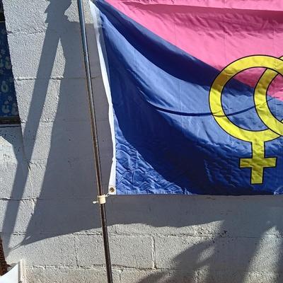 Straight Pride Themed Flag with Brass Grommets on metal flagpole