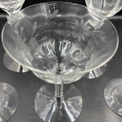 Clear glass etched with flowers