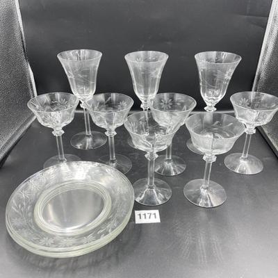 Clear glass etched with flowers