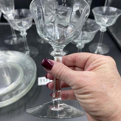 Clear glass etched with flowers