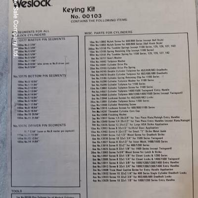 Metal box full of Wesklock keying kit hardware