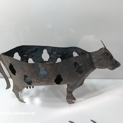 Two metal Bovine cow and bull