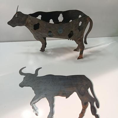 Two metal Bovine cow and bull