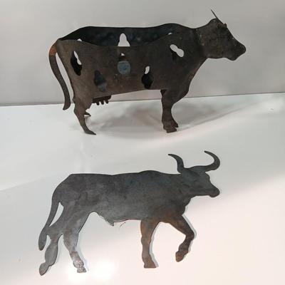 Two metal Bovine cow and bull