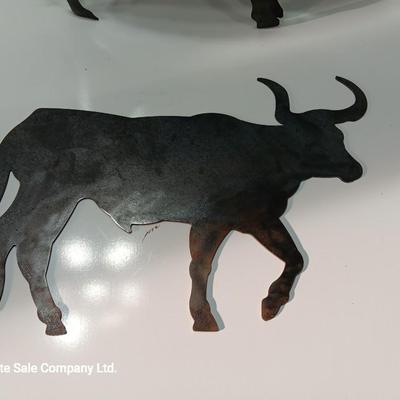 Two metal Bovine cow and bull