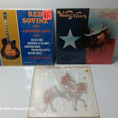 Three Record LP'S Red Sovine Country fine - Willie Nelson and Dick Thomas Country songs