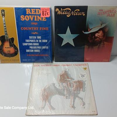 Three Record LP'S Red Sovine Country fine - Willie Nelson and Dick Thomas Country songs