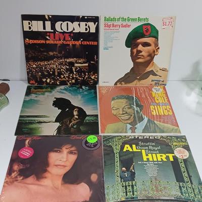 Six LP records Various artists - Bill Cosby - Green Berets Ballard's and more