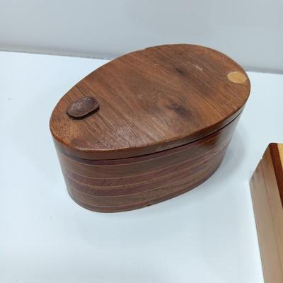 Three wooden jewelry / trinket boxes Inlayed wood