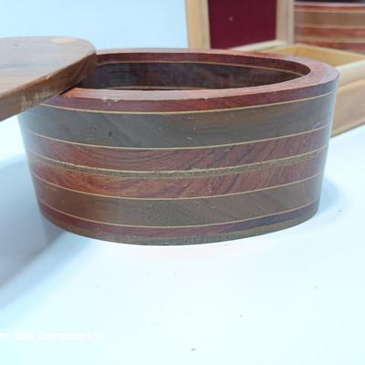 Three wooden jewelry / trinket boxes Inlayed wood