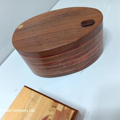 Three wooden jewelry / trinket boxes Inlayed wood