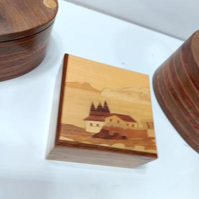 Three wooden jewelry / trinket boxes Inlayed wood